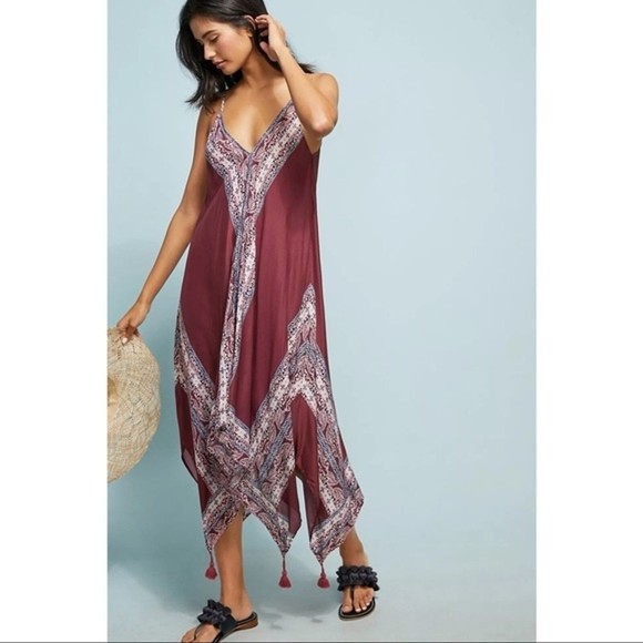 Anthropologie Dresses & Skirts - Anthropologie Burgundy Silk Blend Seafolly Women's Paisley Beach Dress Size S